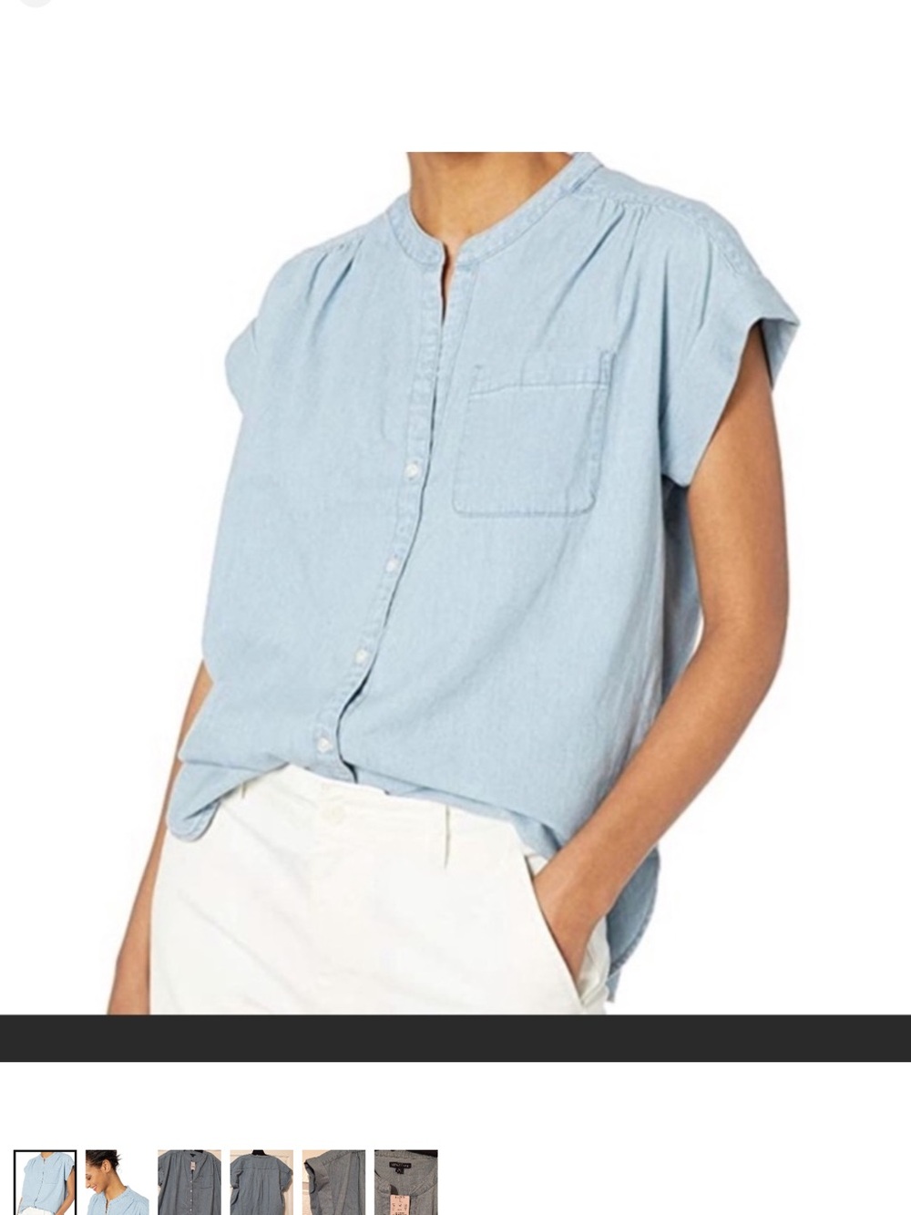 J. Crew Light Blue Chambray Cap-Sleeve Button-Front Shirt